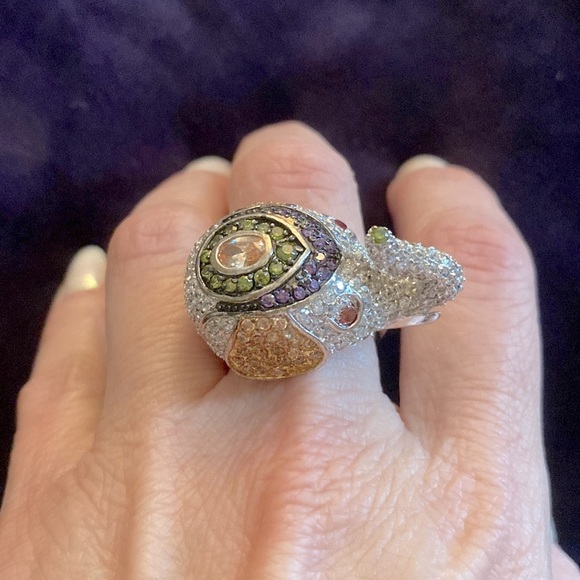 nOir Collection unique elephant ring w/multi color cubic zirconia stones. Size 8 - Picture 5 of 6